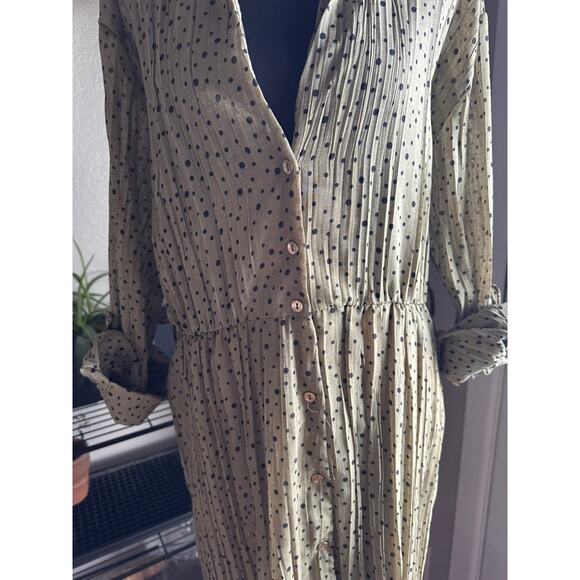 ZARA Polka Dot  collared Button-Front Shirt Dress – Long Sleeve Light Green Midi - Picture 5 of 10